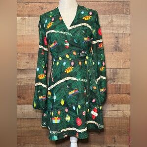 Shinesty The Christmas Tree Camo Christmas Tree Print Wrap Dress size XS Holiday